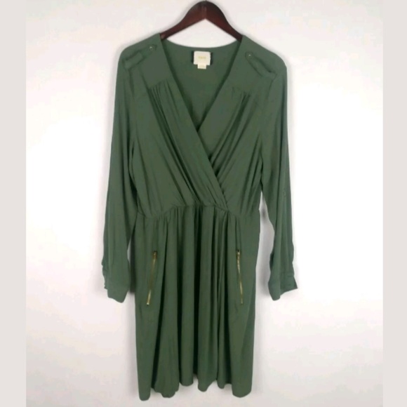 Maeve Anthropologie olive green Lene wrap dress - Picture 3 of 8